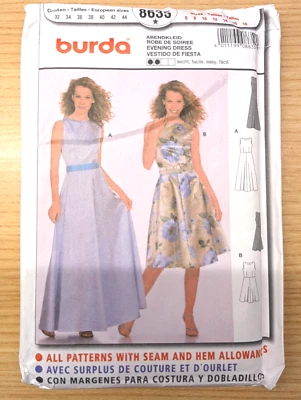 BURDA Pattern 8635 Sz 8-18 Misses Close Fit Evening Dress Uncut - image 1 of 3