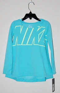 NWT Nike Girl's Aqua Blue Waffle Knit Dri-Fit LS Hooded Tunic Shirt sz 4 - Picture 1 of 11