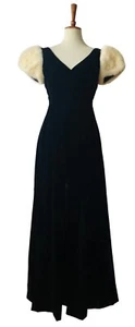 Gorgeous Vintage Lillie Rubin Black Velvet Gown W/mink Cap Sleeve Vtg Sz 7 - Picture 1 of 16