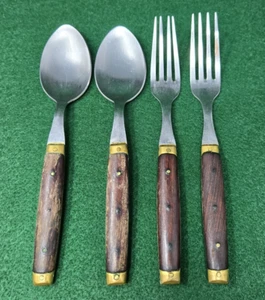 Vintage Bonniers France cucchiai forchette posate - manici in legno cerato con bordo in ottone - Foto 1 di 21
