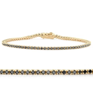 1 3/4 Ct TW Black Diamond Tennis Bracelet 14k Yellow Gold 7" - Picture 1 of 5