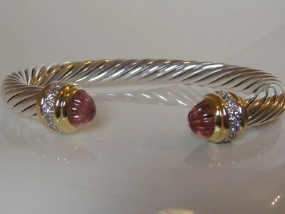 $3950 PULSERA CABLE DIAMANTE TURMALINA ROSA TALLADO SS ORO 18K DAVID YURMAN 7mm Foto 1 de 4