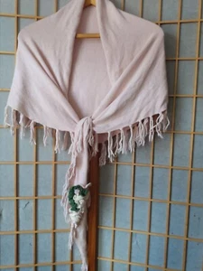 Anthropologie - Pink Cotton Triangular Scarf Shawl (with Fringe & Crochet) - Picture 1 of 7