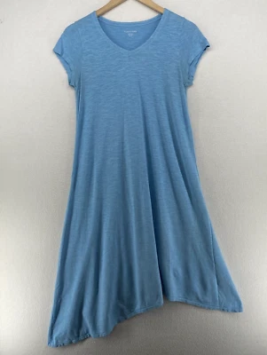 EILEEN FISHER Dress XS Hemp Organic Cotton Jersey Short Sleeve Asymmetric Blue - Image 1 of 4
