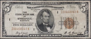 Fr.1850-i 1929 Minneapolis $5 Federal Reserve Bank Note Fine - Picture 1 of 2