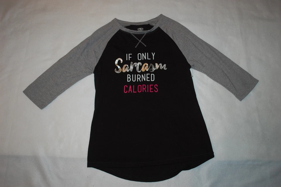 Camiseta atlética raglán para mujer IF ONLY SARCASM BURN CALORIES negra gris S 4-6 Foto 1 de 1