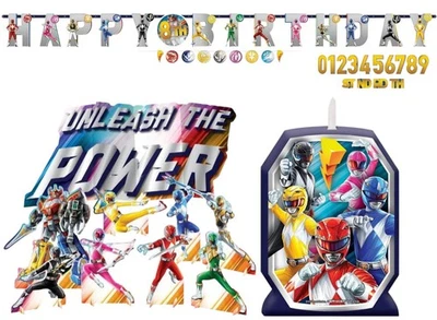 Power Rangers - Kit de suministros de fiesta de cumpleaños de 3 piezas - Banner/Mesa Decoración/Vela Foto 1 de 4