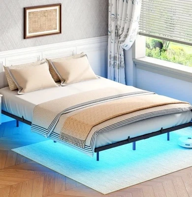 LED Doppelbett 140x200cm mit Lattenrost & Steckdose - Bettgestell - Schwarz Neu - Bild 1 von 4