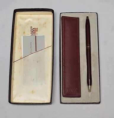 Bolígrafo vintage CROSS para damas borgoña con estuche de cuero  Foto 1 de 4