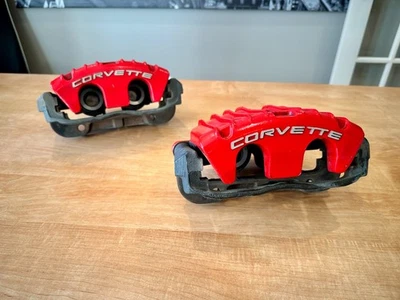 C5 Corvette Z06 OEM Front Brake Calipers Pair Red Used Factory GM 1997–2004 - Image 1 of 4