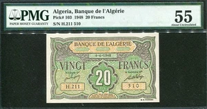 Argelia 1948 20 francos, H211-510, P103, PMG 55 AUNC - Imagen 1 de 2