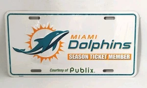 Miami Dolphins License Plate SEASON TICKET MEMBER Publix Issued White Tag Logo - Picture 1 of 4