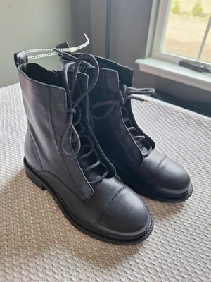  Новый с Ярлыками Chelsea и фиолетовый женщин черный Gia кожаный боя загрузки высоты лодыжки размер 6,5 - Изображение 1 из 4