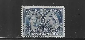 CANADA SCOTT #54 1897 VICTORIA JUBILEE 5 CENTS ( DEEP BLUE)- USED - Picture 1 of 2