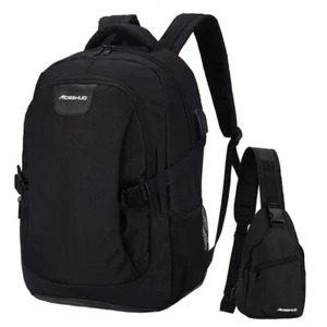 17" Black Laptop Backpack for Travel + Bonus Shoulder Bag USB Waterproof - Picture 1 of 10