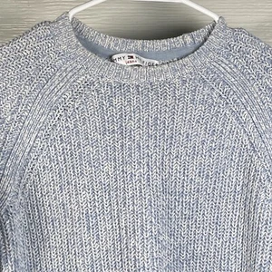 Tommy Hilfiger Womens Blue Knit Long Sleeve Pullover Sweater Size S Zip Pocket - Picture 1 of 4