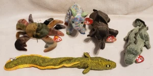 Ty Beanie babies Rare Retired Lot Of 5 Morrie Trumpet Goat Swampy Claude A10 - Picture 1 of 6