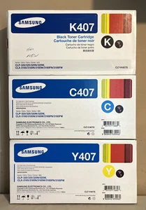 3 Genuine Samsung K407 Black C407 Cyan Y407 Yellow Toner Cartridges Sealed Boxes - Photo 1/5