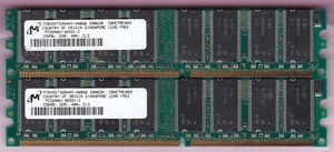 512MB 2x256MB PC-3200 DDR-400 MICRON MT8VDDT3264AY-40BG6 DDR1 PC3200 Memory Kit - Bild 1 von 2
