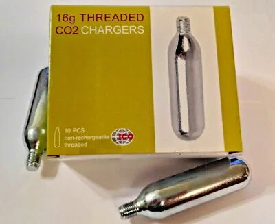 100 CO2 cartridge 16g threaded C02 race bike tire inflator 16 gram 10 box of 10 - Image 1 of 4