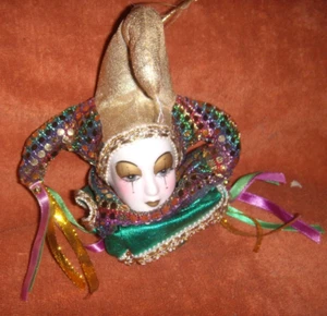 Muñeca bufón cara arlequín payaso porcelana miniatura mardi gras 6"x 6" porclain - Imagen 1 de 1