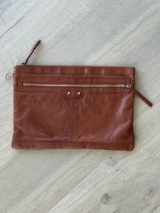 BALENCIAGA Brown Leather Motorcycle pouch/clutch/laptop case unisex - Picture 1 of 8