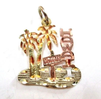 Lindo Colgante HAWAII Oro 14K Sólido Brillante 3 Colores Palmeras Playa Vacaciones Foto 1 de 4