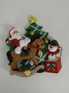 Christmas Burwood Wall Plaque Santa On Rocking Horse, Christmas Tree Made in USA - Picture 1 of 5