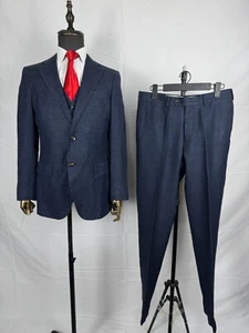 SuitSupply blue Slim suit Lazio Single Breasted wool silk linen 3 Piece US 38R - Picture 1 of 24