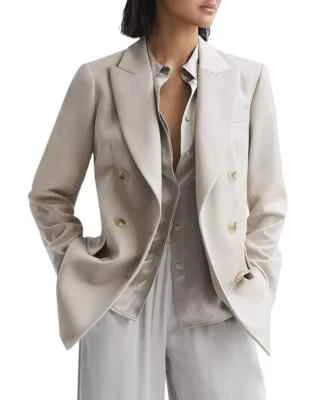 NEW, REISS Astrid Double Breasted Blazer in NEUTRAL SZ 8 #SJ1631 - Image 1 of 4