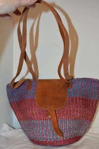 Bolso de Mano Cesta Cartera Sisal Redondo Bolso de Mercado Tejido Yute y Cuero COLORES BRILLANTES - Imagen 1 de 10