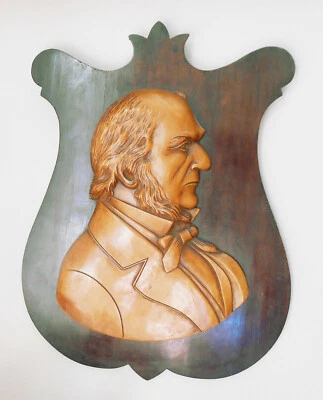 Placa camafeo grande de madera tallada del siglo XIX del estadista William Gladstone RARA Foto 1 de 4