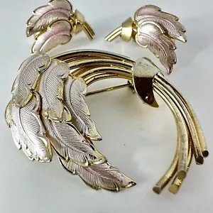 Pendientes Broche Hoja Púrpura Claro Tono Oro Coro Vintage - Imagen 1 de 17
