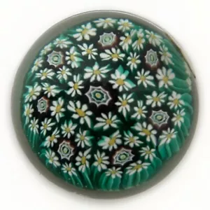 VTG Murano Millefiori Art Blown Glass Paperweight Daisy Flowers Blue Green 2-1/4 - Picture 1 of 7