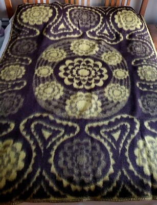 Manta de Lana Gruesa Vintage con Patrón Floral Mod - 78" x 56" Foto 1 de 4
