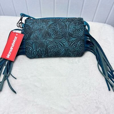 Bolso sin asas Montana West azul/verde azulado floral con flecos Foto 1 de 4