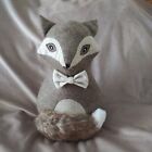 Cute Gray Stuffed Fox with fluffy tail / Door Stay/Stop. 11" high