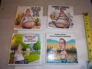 Set of 4 Handmade Ceramic Tile Coasters Funny Cartoons Saying - Picture 1 of 5