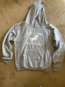 "Just A Girl Who Loves Horses" Gray Pullover Hoodie, Size Youth XL - Picture 1 of 2