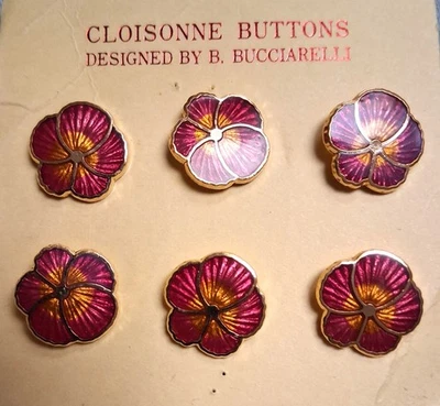 6 Cloisone 搪瓷金属木槿纽扣 B. Bucciarelli NOS 设计 — 第 1/4 张图片