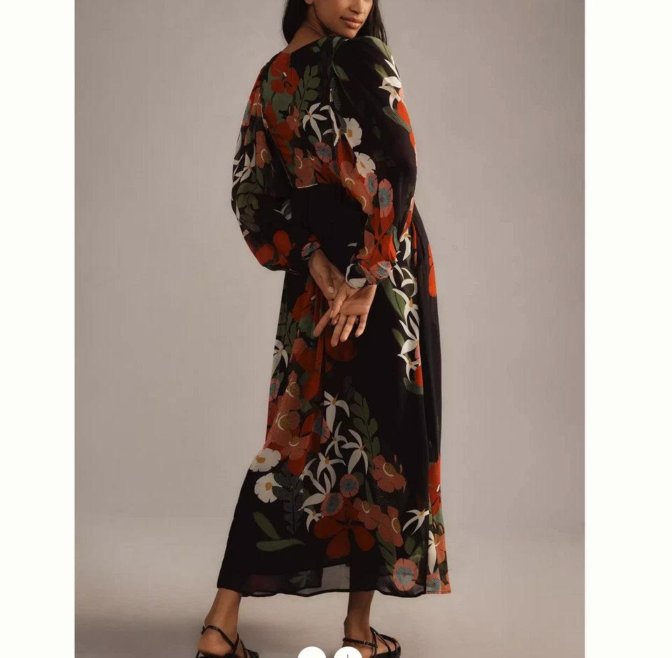 Farm Rio x Anthropologie Long-Sleeve V-Neck Floral Maxi Dress size S - Image 1 of 4