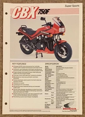 HONDA CBX750F Super Sports MOTORCYCLE Sales Specification Leaflet Mar 1984 - Image 1 of 2