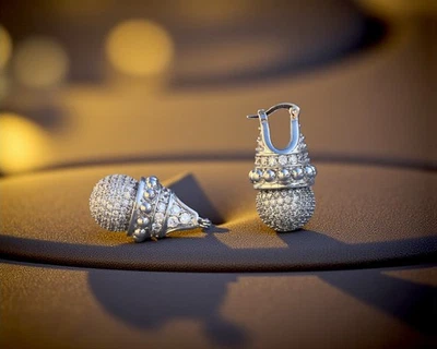 Orecchini a Monachella Argentato Incastonato Zirconia Cubica Bizantina Retrò ET9 - Immagine 1 di 4