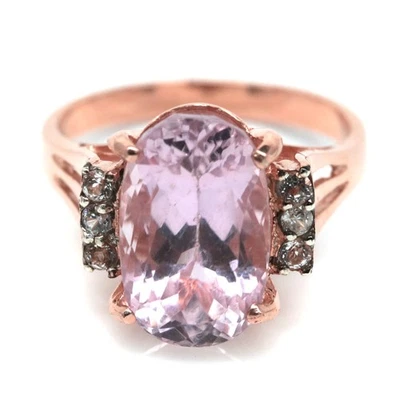 925 Silber Handgemacht 9 x 14 Mm. Pink Kunzit & Weiß Zirkonia Ringgröße 8.75 - Bild 1 von 4
