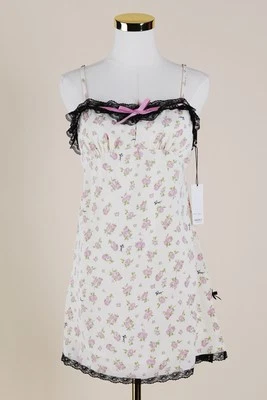 Sz M Betsey Johnson x F21 White & Pink Satin Floral Lace Nightgown Slip NWT - Image 1 of 4