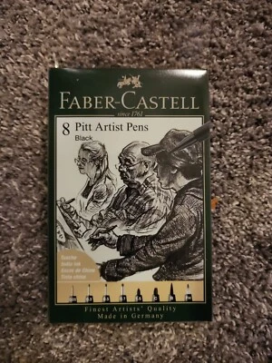 Faber Castell Pitt Artist Pens, Black India Ink, 8 Piece Set, Assorted Sizes - Image 1 of 2