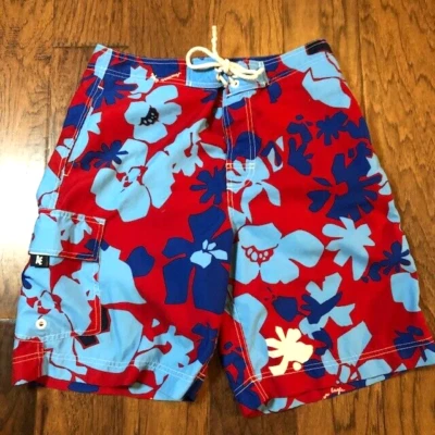Мужские плавки шорты American Eagle размер 30 гавайский цветочный принт красные с карманами - Изображение 1 из 4
