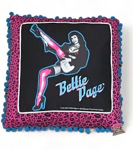 Bettie Page Pillow NEW Pink Leopard Print Blue Tassels 14 x 14 in Betty Decor - Picture 1 of 9