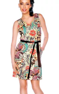 Vestido Para Mujer Calavera Tatuaje Estampado Algodón Sin Mangas Estilo Retro Fiesta Halloween - Imagen 1 de 4