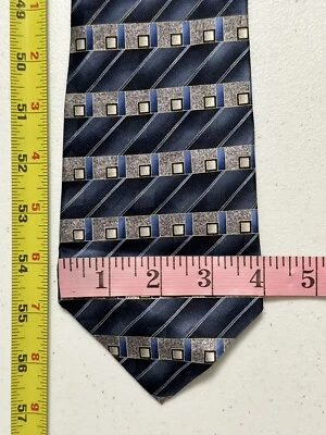 Pierre Cardin Blue & Silver Geometric Squares Men's Tie 100% Silk 4" x 57" - Image 1 of 4